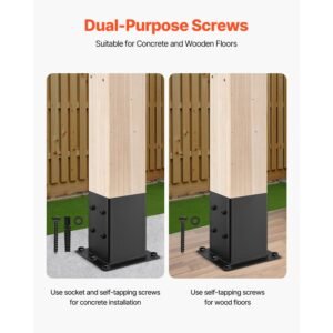 6x6 post base 4 pcs, inner size 5.6x5.6 inch / 142x142 mm post brackets, heavy duty carbon steel decking posts, wood posts brackets for pavilion deck railing support deck base plate, black