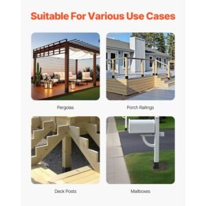 6x6 post base 4 pcs, inner size 5.6x5.6 inch / 142x142 mm post brackets, heavy duty carbon steel decking posts, wood posts brackets for pavilion deck railing support deck base plate, black