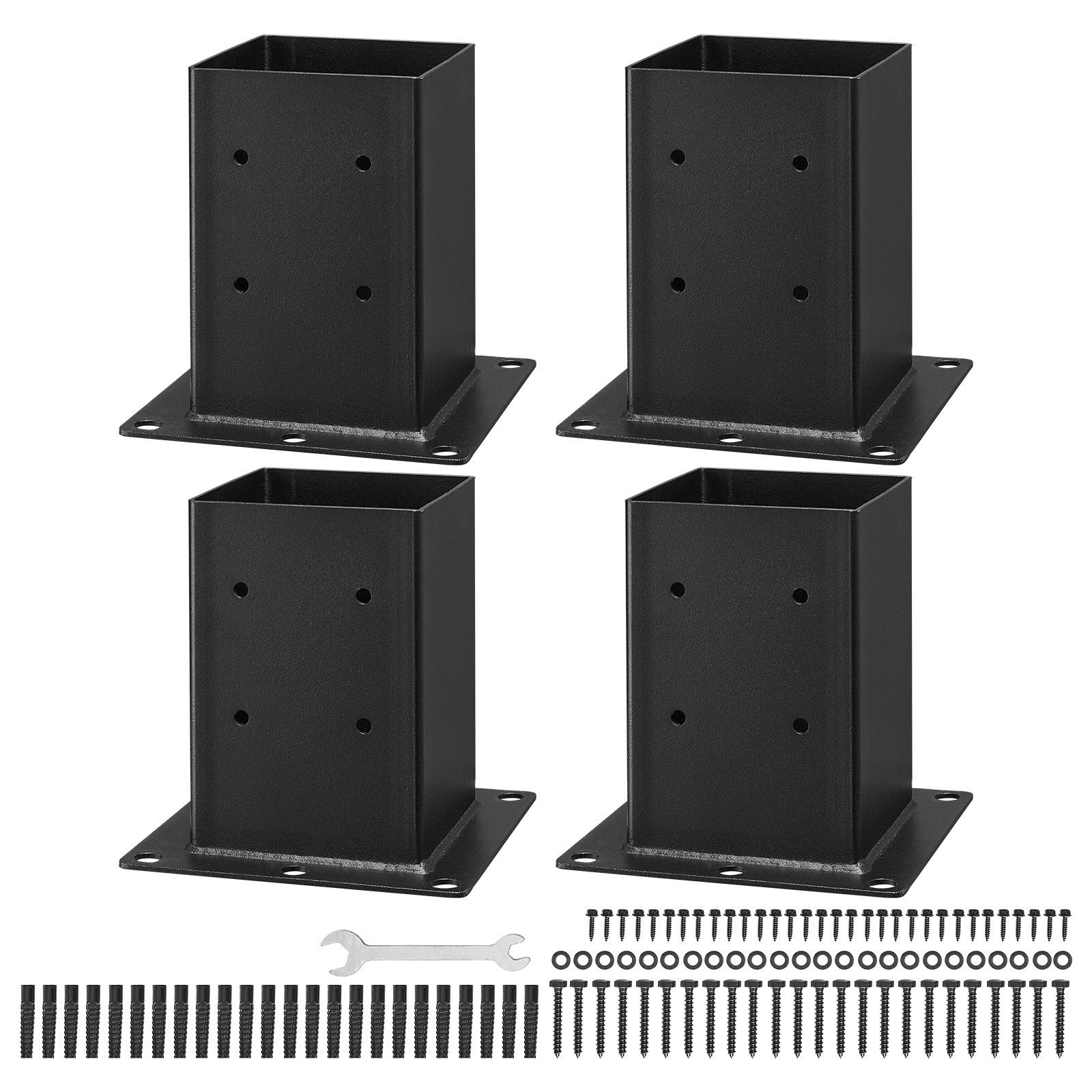 6x6 post base 4 pcs, inner size 5.6x5.6 inch / 142x142 mm post brackets, heavy duty carbon steel decking posts, wood posts brackets for pavilion deck railing support deck base plate, black