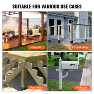 6x6 post base 4 pcs, inner size 5.6"x5.6" post base brackets, heavy duty powder coated post anchor matte black wood post brackets for pavilion deck railing support deck base plate