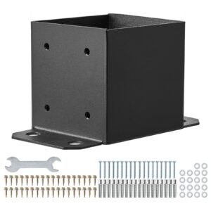 6x6 post base 4 pcs, inner size 5.6"x5.6" post base brackets, heavy duty powder coated post anchor matte black wood post brackets for pavilion deck railing support deck base plate