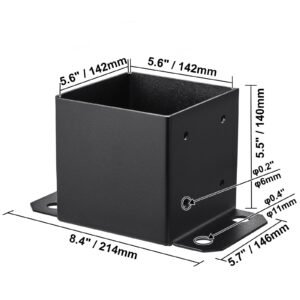 6x6 post base 4 pcs, inner size 5.6"x5.6" post base brackets, heavy duty powder coated post anchor matte black wood post brackets for pavilion deck railing support deck base plate