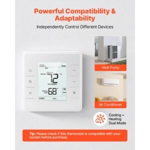 7 day programmable thermostat, home thermostats for heat pump,air conditioner,underfloor heating, led screen with backlight & 1cool+1heat,energy efficient,wide temp range,white