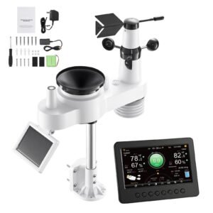 7-in-1 Wi-Fi Weather Station, 7-Inch TFT Display, Wireless Solar Powered Outdoor Sensor, Rain Gauge, Indoor Outdoor for Weather Forecast, Wind Speed Direction, Temperature, Humidity, Rainfall