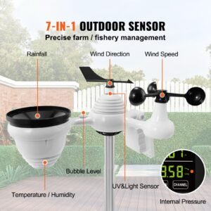7 in 1 wi fi weather station, 7.5 in color display, home weather station indoor outdoor, with solar wireless outdoor sensor alarm alerts, for temperature humidity wind speed/direction rain
