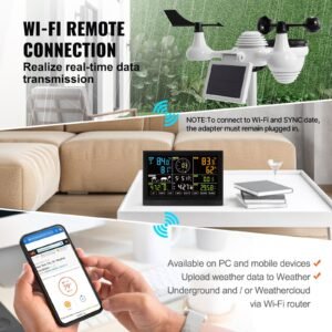 7 in 1 wi fi weather station, 7.5 in color display, home weather station indoor outdoor, with solar wireless outdoor sensor alarm alerts, for temperature humidity wind speed/direction rain