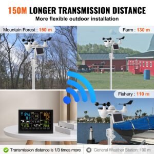 7 in 1 wi fi weather station, 7.5 in color display, home weather station indoor outdoor, with solar wireless outdoor sensor alarm alerts, for temperature humidity wind speed/direction rain