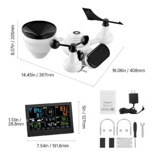 7 in 1 wi fi weather station, 7.5 inch va display, solar powered wireless outdoor sensor, home weather station indoor outdoor, for temperature, humidity, wind speed/direction, rainfall, no app