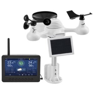 7 in 1 wireless weather station with wi fi, 7" tft colorful display, solar powered outdoor sensor, indoor & outdoor monitoring, includes temperature, humidity, wind speed/direction, and rainfall