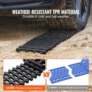 7 ton traction boards with tpr material, recovery boards for off road vehicles/cars/pickups/suvs/rvs, pair tire traction mats on snow, sand, mud and loose terrain, storage bags, short, black