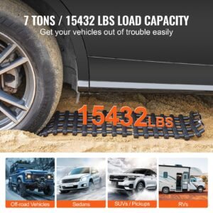 7 ton traction boards with tpr material, recovery boards for off road vehicles/cars/pickups/suvs/rvs, pair tire traction mats on snow, sand, mud and loose terrain, storage bags, short, black