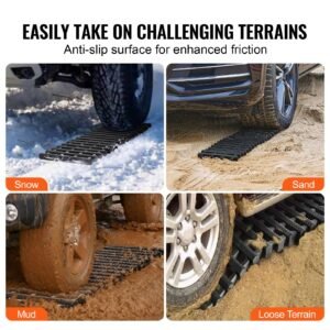 7 ton traction boards with tpr material, recovery boards for off road vehicles/cars/pickups/suvs/rvs, pair tire traction mats on snow, sand, mud and loose terrain, storage bags, short, black