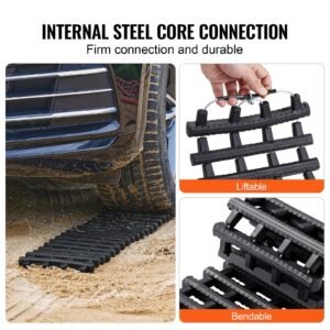 7 ton traction boards with tpr material, recovery boards for off road vehicles/cars/pickups/suvs/rvs, pair tire traction mats on snow, sand, mud and loose terrain, storage bags, short, black
