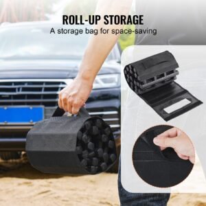 7 ton traction boards with tpr material, recovery boards for off road vehicles/cars/pickups/suvs/rvs, pair tire traction mats on snow, sand, mud and loose terrain, storage bags, short, black