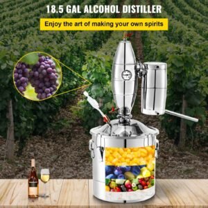 70L 18.5Gal Water Alcohol Distiller 304 Stainless Steel Alcohol Still Wine Making Boiler Home Kit with Thermometer for Whiskey Brandy Essential, Sliver