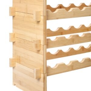 72 bottle stackable modular wine rack, 8 tier solid bamboo wood storage racks, floor freestanding wines holder display shelf, wobble free shelves for kitchen, bar, and cellar (natural color)