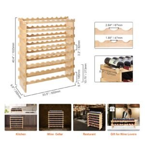 72 bottle stackable modular wine rack, 8 tier solid bamboo wood storage racks, floor freestanding wines holder display shelf, wobble free shelves for kitchen, bar, and cellar (natural color)