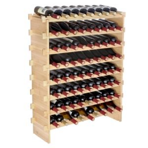 72 bottle stackable modular wine rack, 8 tier solid bamboo wood storage racks, floor freestanding wines holder display shelf, wobble free shelves for kitchen, bar, and cellar (natural color)