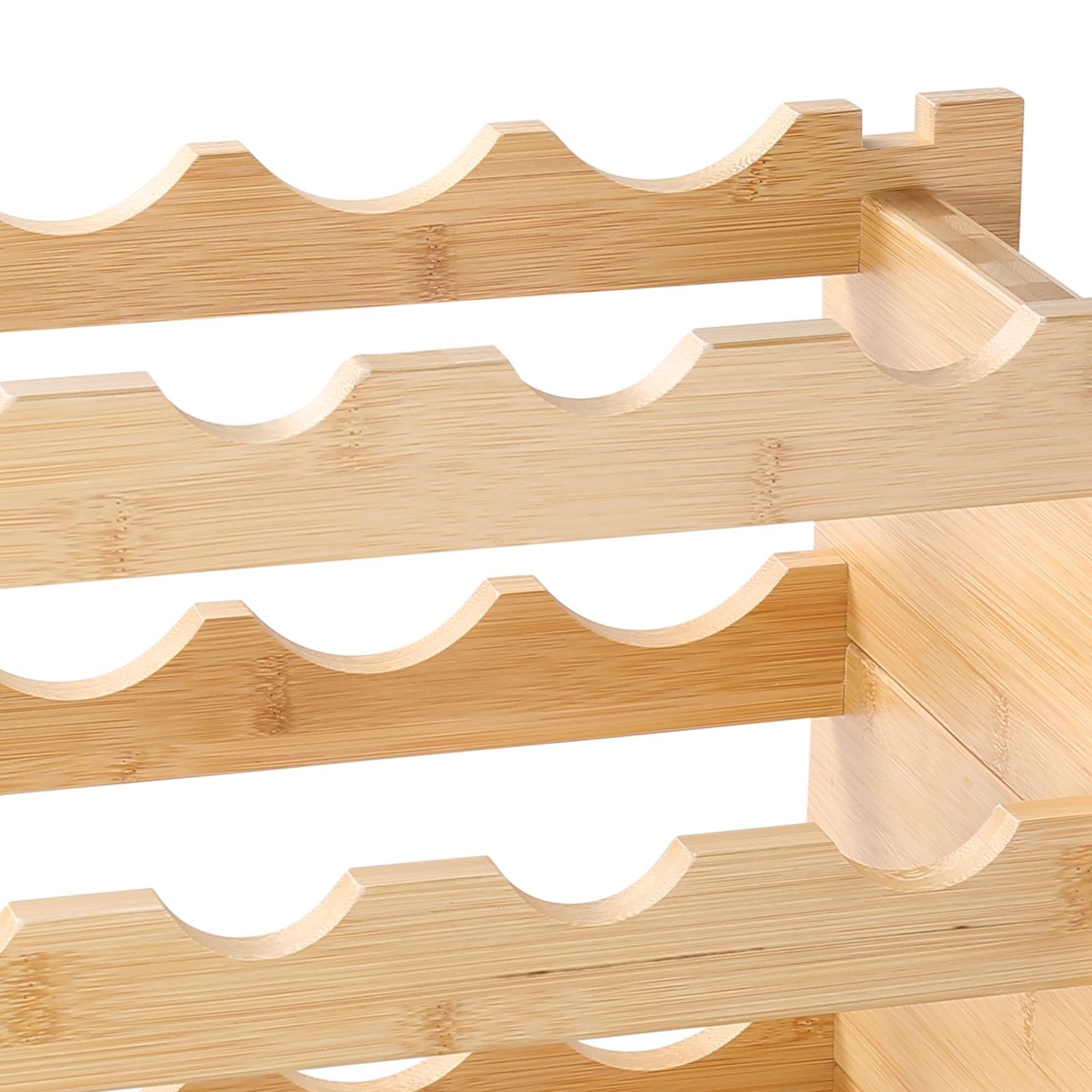 72 bottle stackable modular wine rack, 8 tier solid bamboo wood storage racks, floor freestanding wines holder display shelf, wobble free shelves for kitchen, bar, and cellar (natural color)
