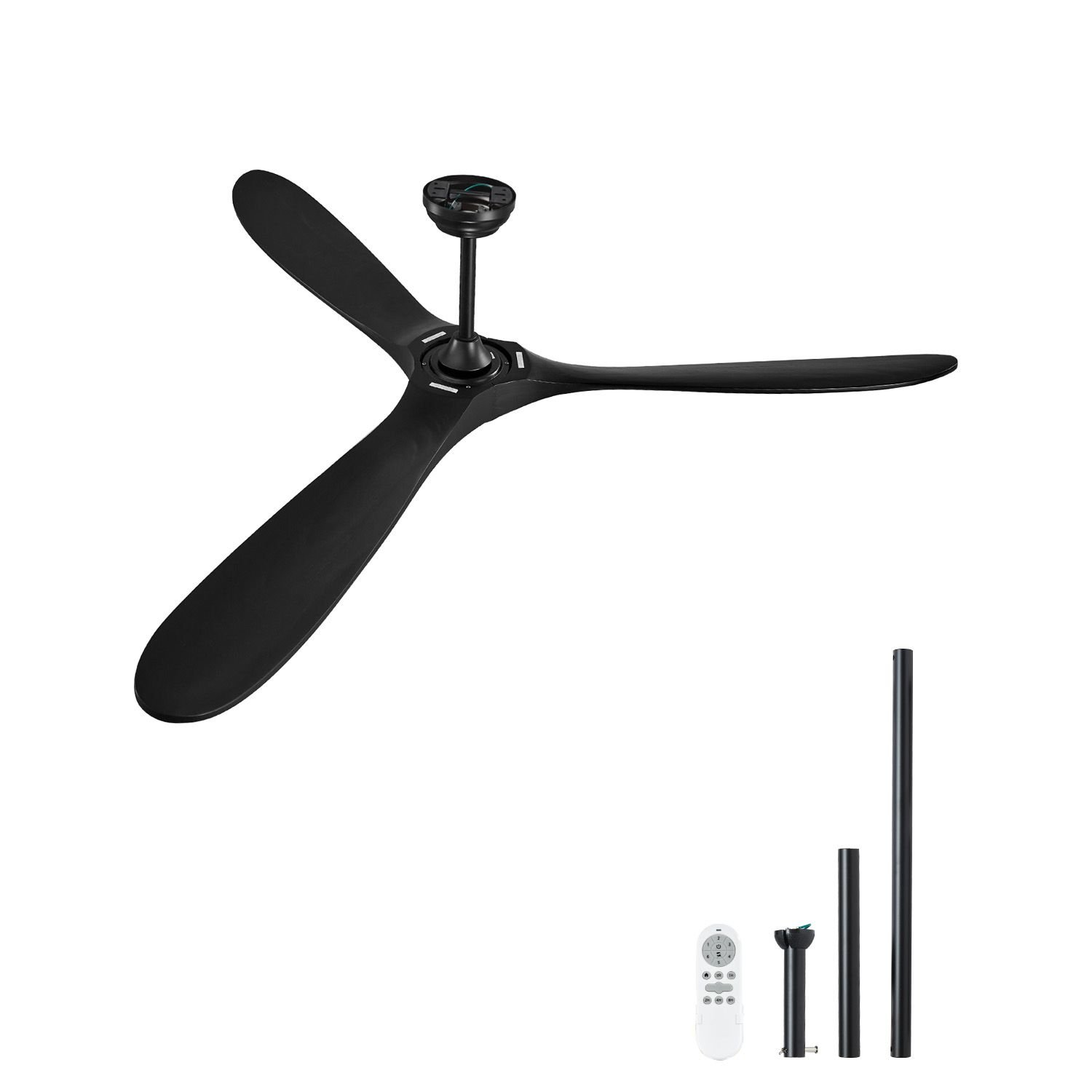 72 inch ceiling fan without light, 6 speed remote control, 3 wood blade, reversible dc motor, modern low profile flush mount exterior fan for bedroom, living room, patio, indoor/outdoor, black