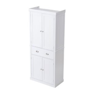 72" kitchen pantry storage cabinet, freestanding utility cabinets with doors, drawer and 3 adjustable shelves, tall food buffet pantries for kitchen, living room, dinning room, laundry, white