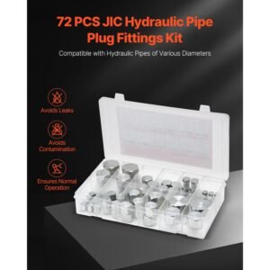 72 pcs jic hydraulic fittings, heavy duty master industrial hydraulic cap and plug, hose tube and pipe fitting kit cap and plug kit precision threading in 37° dash sizes 4 6 8 10 12 16