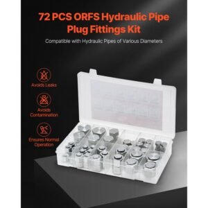72 pcs orfs hydraulic fittings, o ring face seal fitting kit, hydraulic hose tube and pipe fittings, cap and plug set for hydraulics, o ring assortment kit precision thread, sizes 4 6 8 10 12 16