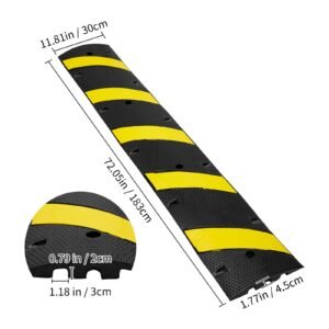 72'' rubber speed bump, dual channel, supports up to 22000 lbs, durable traffic speed hump with bright yellow reflective strip, includes 4 expansion screws & drill for asphalt, concrete, grav