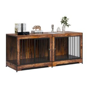 75" dog crate furniture for 2 dogs, extra large double dog crate furniture large breed with divider & double doors, large wooden dog crate furniture tv stand for medium large dogs brown