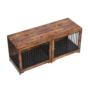75" dog crate furniture for 2 dogs, extra large double dog crate furniture large breed with divider & double doors, large wooden dog crate furniture tv stand for medium large dogs brown