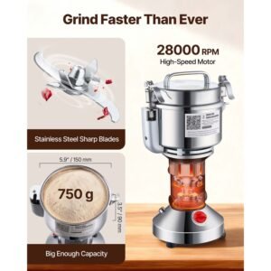 750g electric grain mill grinder, high speed 2000w commercial spice grinders, stainless steel pulverizer powder machine, for dry grains spices cereals coffee corn pepper, straight type