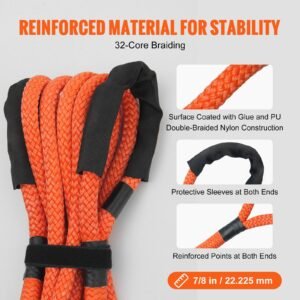 7/8" x 20' kinetic recovery tow rope 30,580 lbs, heavy duty off road snatch strap, extreme duty 30% elasticity energy snatch strap for jeep car truck atv utv suv tractor