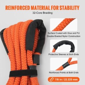 7/8" x 30' kinetic recovery tow rope 30,580lbs, heavy duty off road snatch strap with 2 soft shackles (41750lbs) extreme duty 30% elasticity energy snatch strap jeep car truck atv tractor