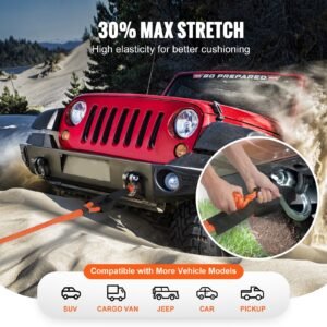 7/8" x 30' kinetic recovery tow rope 30,580lbs, heavy duty off road snatch strap with 2 soft shackles (41750lbs) extreme duty 30% elasticity energy snatch strap jeep car truck atv tractor