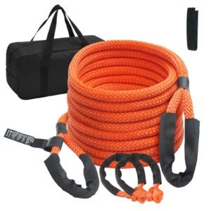 7/8" x 30' Kinetic Recovery Tow Rope 30,580lbs, Heavy-Duty Off Road Snatch Strap with 2 Soft Shackles (41750lbs) Extreme Duty 30% Elasticity Energy Snatch Strap Jeep Car Truck ATV Tractor