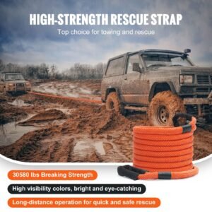 7/8" x 30' kinetic recovery tow rope 30,580lbs, heavy duty off road snatch strap with 2 soft shackles (41750lbs) extreme duty 30% elasticity energy snatch strap jeep car truck atv tractor