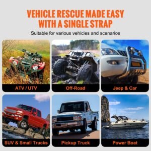 7/8" x 30' kinetic recovery tow rope 30,580lbs, heavy duty off road snatch strap with 2 soft shackles (41750lbs) extreme duty 30% elasticity energy snatch strap jeep car truck atv tractor