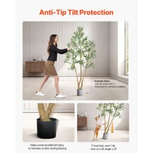 7ft artificial olive tree with black pot, tall fake tree with natural wood trunk & realistic green leaves and fruits, indoor faux plant for home, office, living room, corner decor