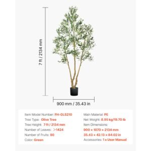 7ft artificial olive tree with black pot, tall fake tree with natural wood trunk & realistic green leaves and fruits, indoor faux plant for home, office, living room, corner decor