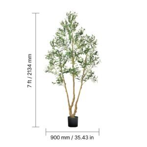 7ft artificial olive tree with black pot, tall fake tree with natural wood trunk & realistic green leaves and fruits, indoor faux plant for home, office, living room, corner decor