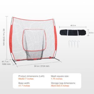 7x7 ft baseball softball practice net, portable baseball training net for hitting batting catching pitching, backstop baseball equipment training aids with carry bag and strike zone