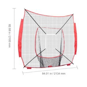7x7 ft baseball softball practice net, portable baseball training net for hitting batting catching pitching, backstop baseball equipment training aids with strike zone (net only)