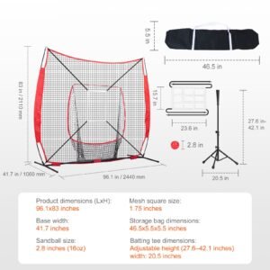 7x7 ft baseball softball practice net, portable baseball training net for hitting batting catching pitching, backstop baseball equipment with bow frame, carry bag, strike zone, ball, batting tee