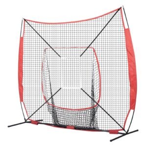 7x7 ft baseball softball practice net, portable baseball training net for hitting batting catching pitching, backstop baseball equipment with bow frame, carry bag, strike zone, ball, batting tee
