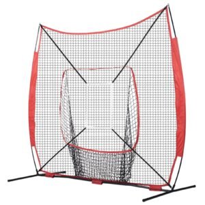 7x7 ft baseball softball practice net, portable baseball training net for hitting catching pitching, backstop baseball equipment with bow frame, carry bag, strike zone, ball, tee, ball collector