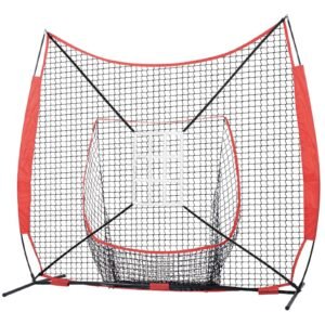 7x7 ft baseball softball practice net, portable baseball training net for hitting catching pitching, backstop equipment with bow frame, carry bag, strike zone, 12 balls, tee, and ball collector