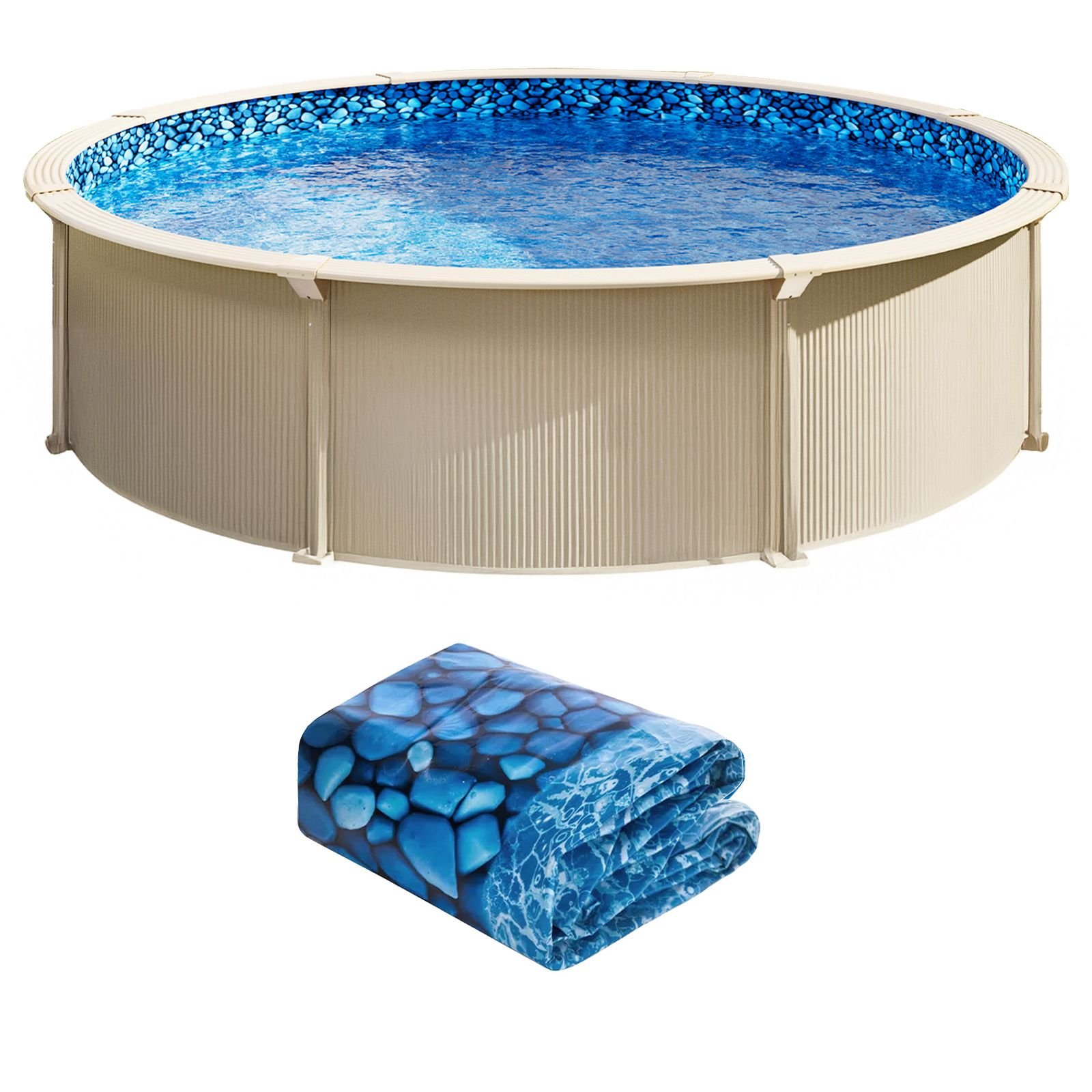 8 ft round above ground pool liner, overlap pool liners, standard gauge vinyl, 48 to 54inch wall height, designed for steel sided above ground swimming pools
