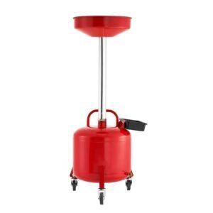 8 Gallon Waste Oil Drain Tank, Industrial Fluid Drain Tank with Adjustable Funnel Height, Portable Oil Drainer with Wheels & Toolbox, Fluid Fuel Transfer Drainage for Auto Repair Shops, Red