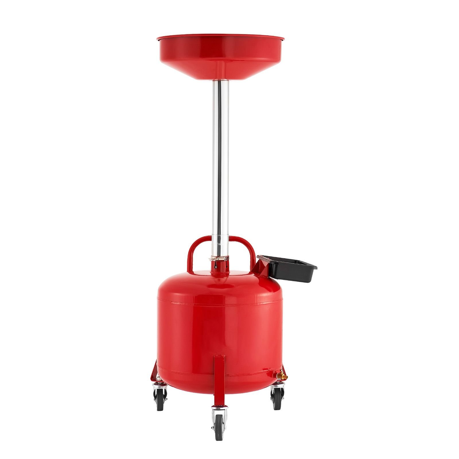 8 gallon waste oil drain tank, industrial fluid drain tank with adjustable funnel height, portable oil drainer with wheels & toolbox, fluid fuel transfer drainage for auto repair shops, red