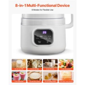 8 in 1 nut milk maker, 34 oz soy milk maker with 200w blending, for homemade oat, nut, soy, juice, milkshake, rice cereal, plant based beverages with self cleaning, boil water, 12 hour delay